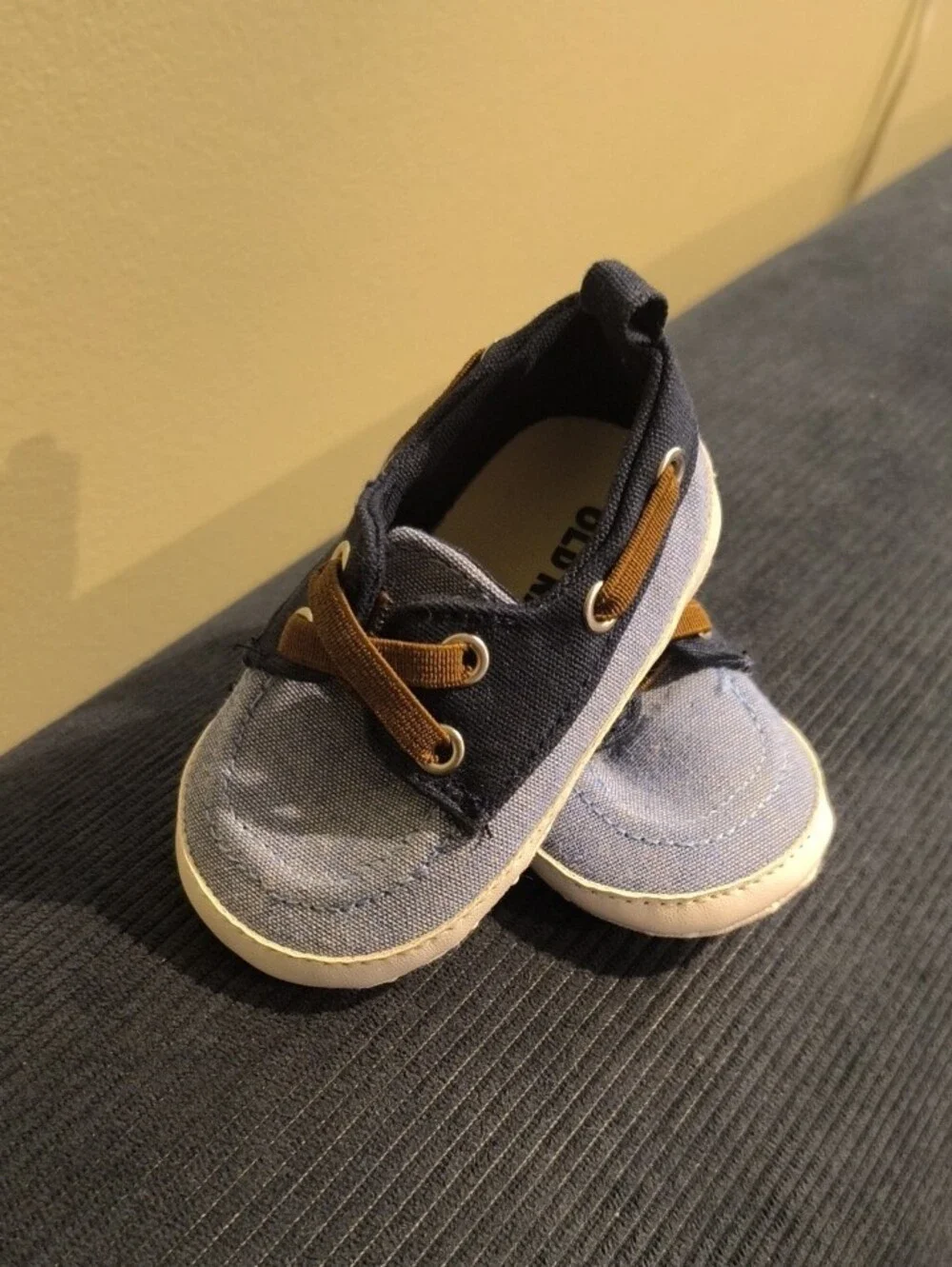 Old Navy Navy and Light Blue Canvas Baby Shoes with Brown Accents